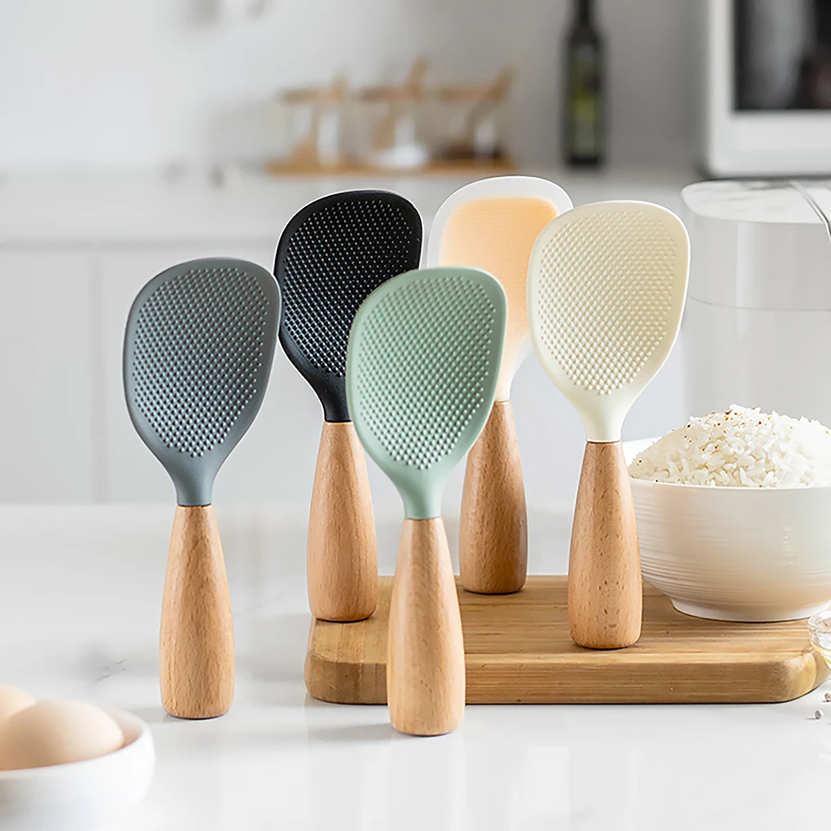 Kitchen Gadgets Cool - Cuchara de arroz de silicona colgante,