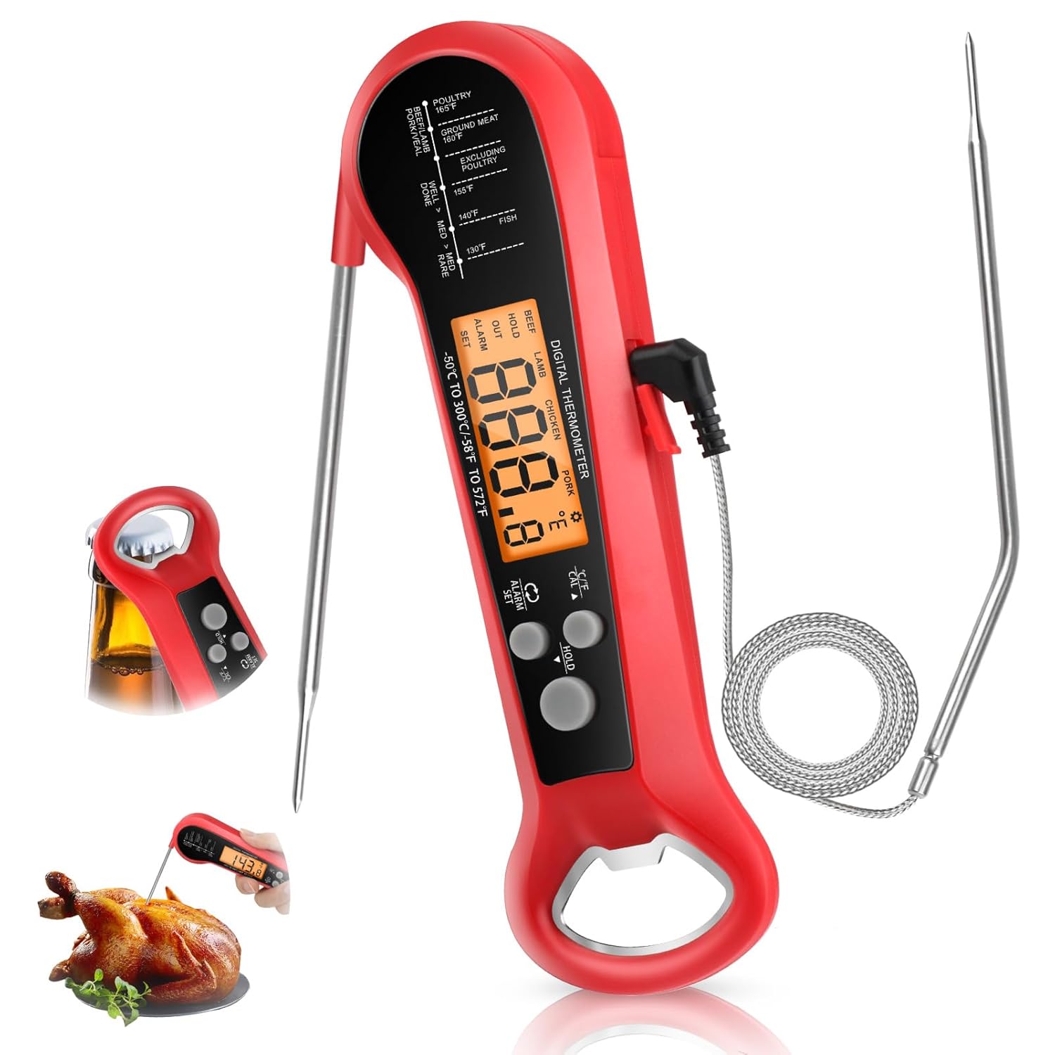 Instant Read Thermometer - Termómetro Digital Profesional para Carne, Impermeable,